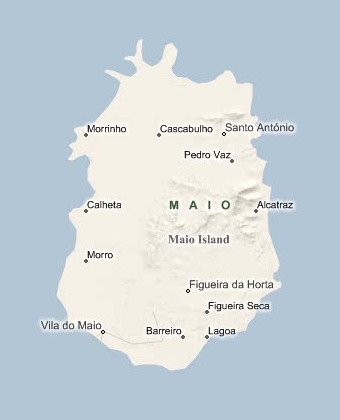 map of maio cape verde with towns and villages