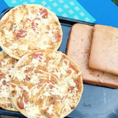 small pizza and herb bread